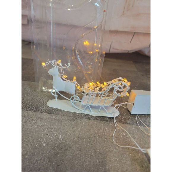 White reindeer sled lighted Village accessory Decor Xmas - Picture 2 of 6